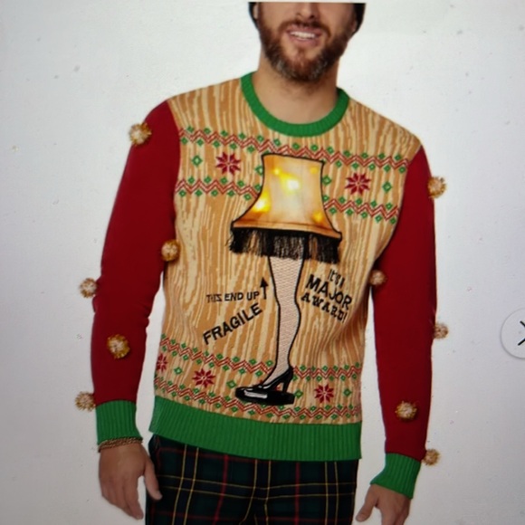 LIGHTS UP TALKS A Christmas Story Leg Lamp Ugly Christmas Sweater NWT - Picture 14 of 15